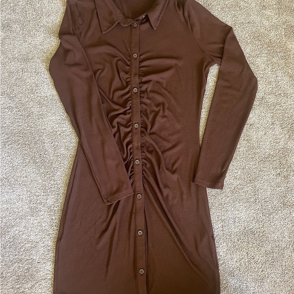 Elegant Brown Button-Down Dress
